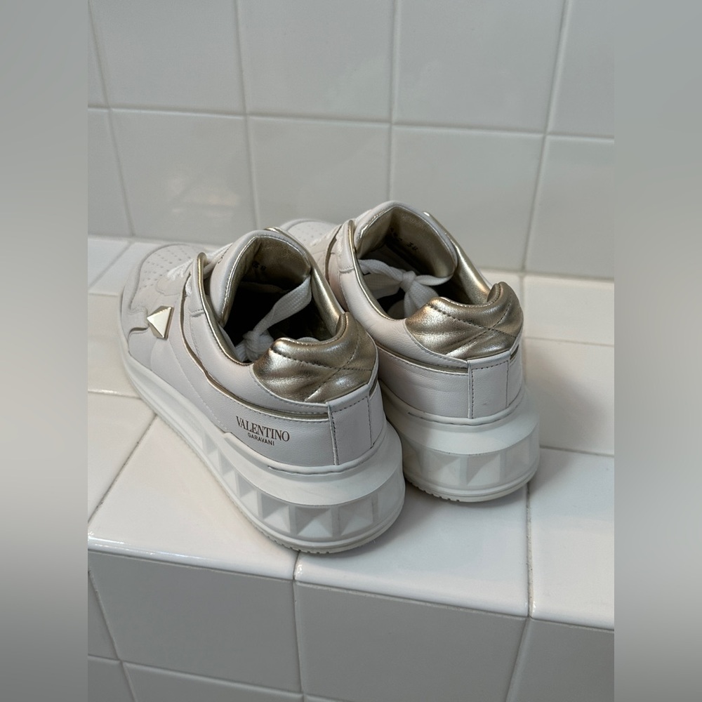 Valentino White Leather Sneakers with Gold Trim.  Authentic - Picture 7 of 14